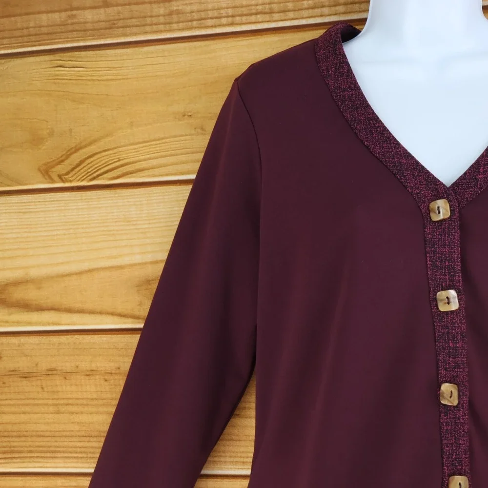 Coldwater Creek Blazer Jacket Womens Size PM Maroon Poly Blend‎ Shoulder Pads